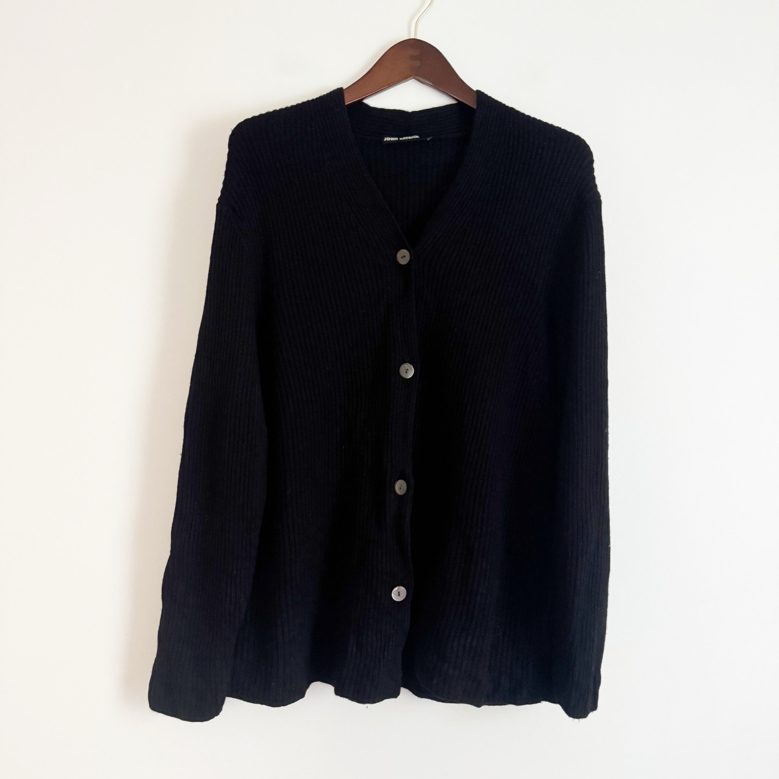 John Patrick Merino Wool Silk Ribbed Cardigan Sweater Black Large L — image 2 of 7